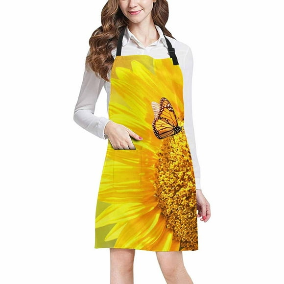 Cooking Apron,Unisex Sunflower Bib Apron for BBQ Cooking Baking Gardening Cooking Apron,Unisex Sunflower Bib Apron for BBQ Cooking Baking Gardening